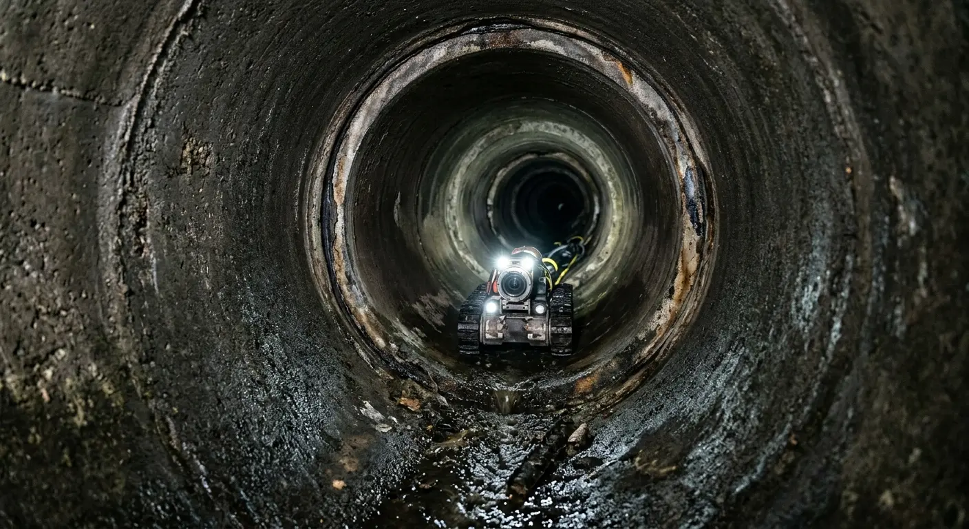 Robotic sewer camera inspecting pipe interior for Sewer Line Cleaning in Forestville